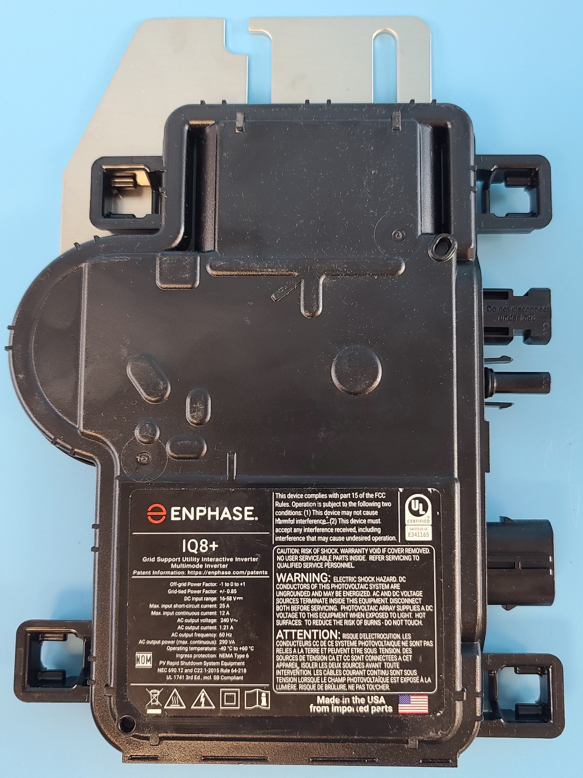 Enphase IQ8+ Microinverter (IQ8PLUS-72-M-US) MC4 Wire Connector w/mntg bracket