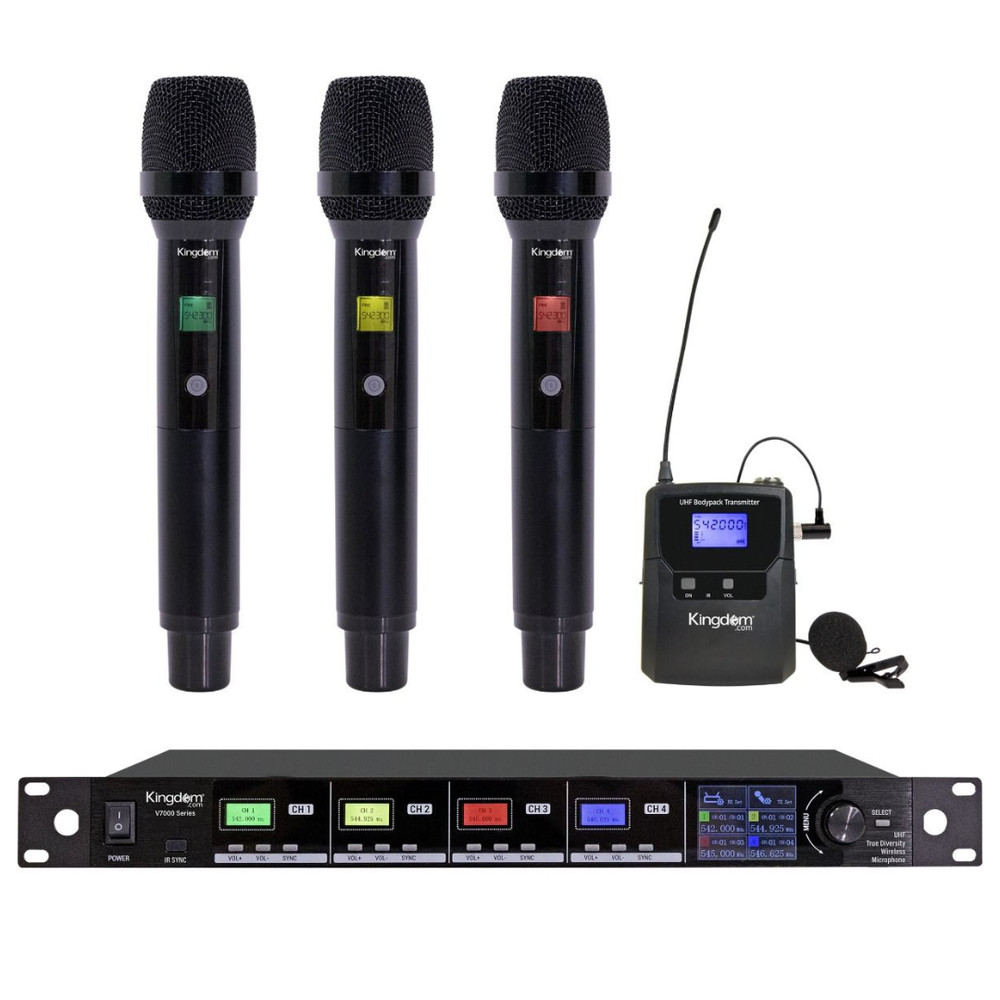Kingdom SYS70003H1L UHF Wireless Mic System 3 Handheld 1 Lavalier True Diversity
