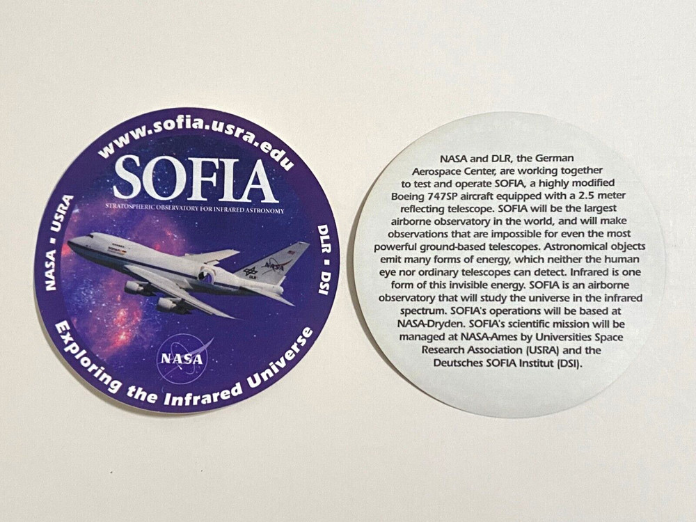 NASA USRA DLR DSI SOFIA Sticker 4" Round Stratospheric Observatory Infrared