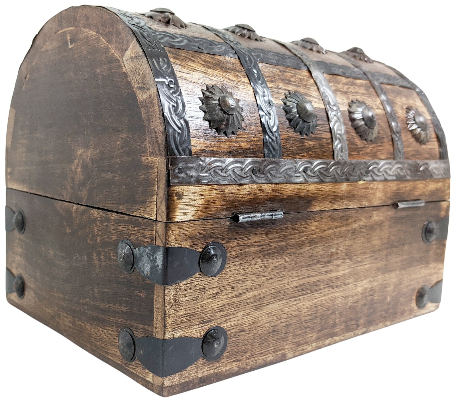 Pirate's Treasure Chest Wooden Nautical Jewelry Box with Functional Lock and Key