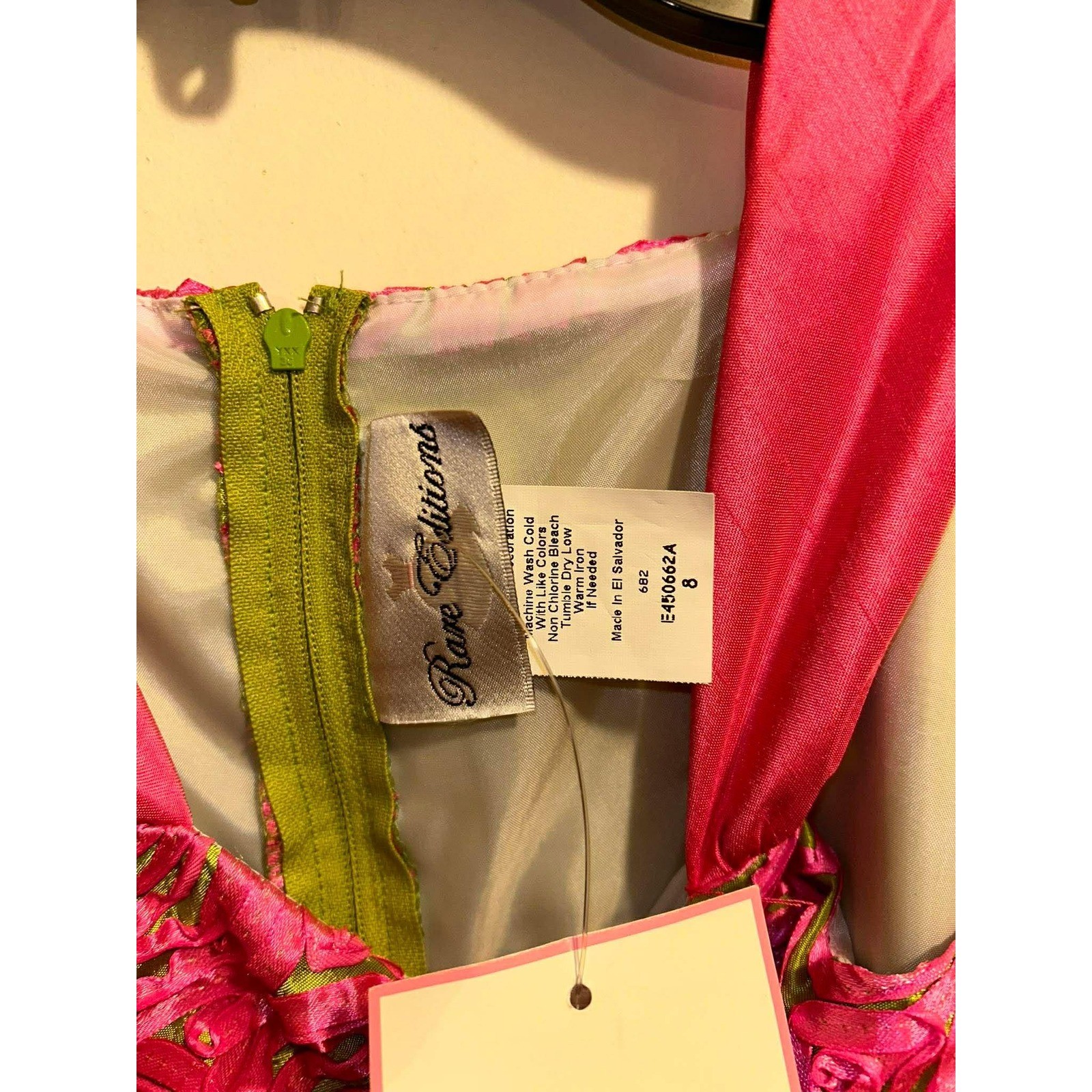 Rare Editions Girls Pink Lime Green Rosette Floral Party Dress Size 8 E450662A