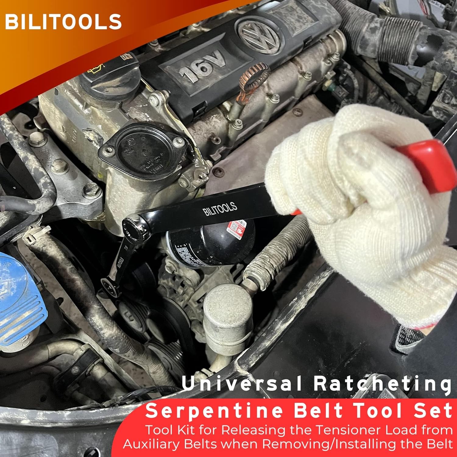 15 Piece Universal Serpentine Belt Tool Kit, Ratcheting Serpentine Leather