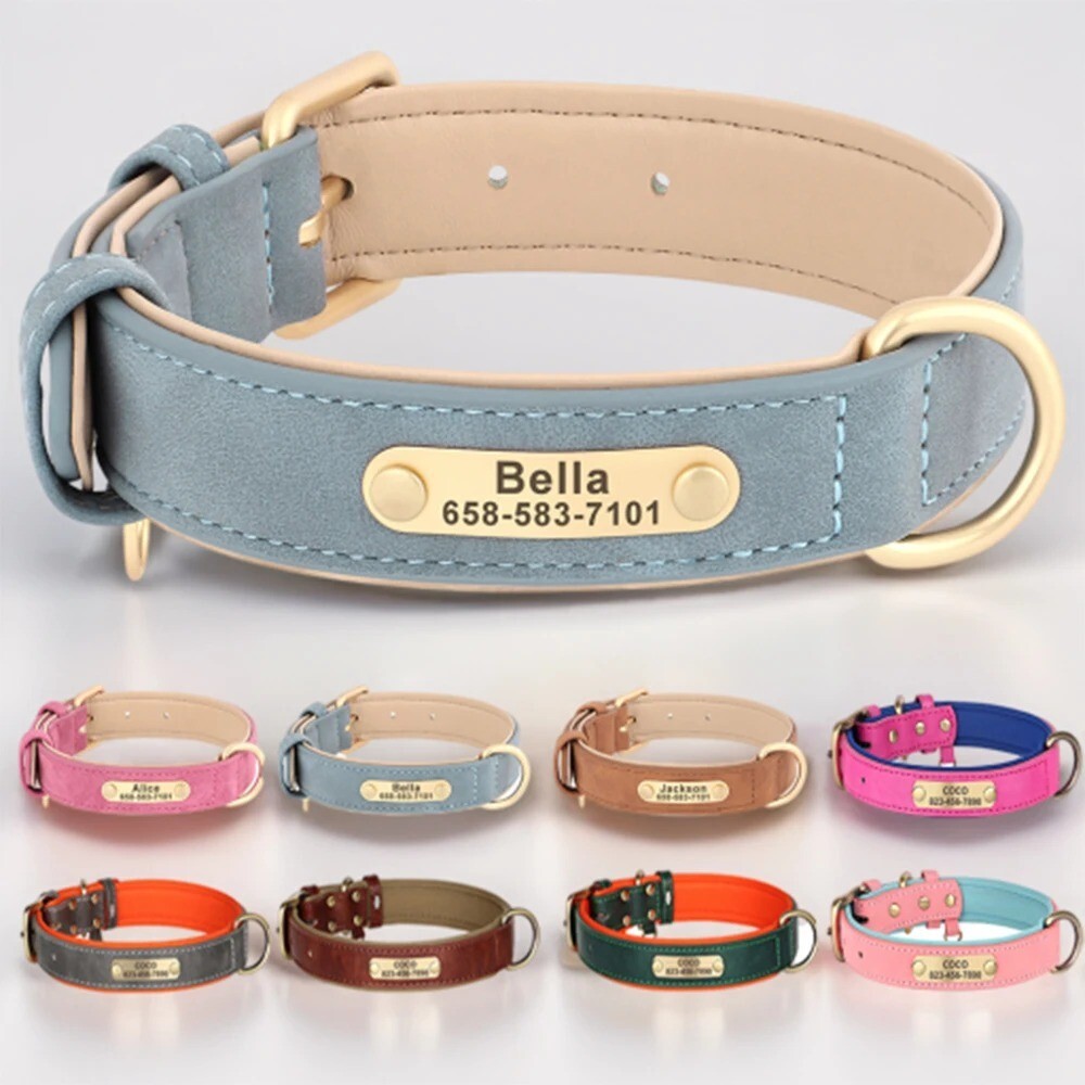 Personalized PU Leather Dog Collar – Custom Engraved ID Tag for Small, Medium &