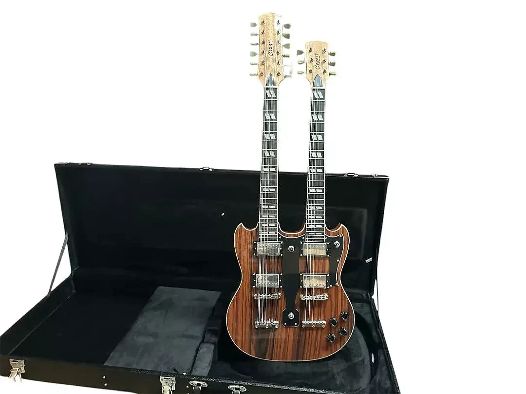 NEW ZEBRNO 12/6 SOLID DOUBLE NECK VINTAGE STYLE ELECTRIC GUITAR & HARD CASE