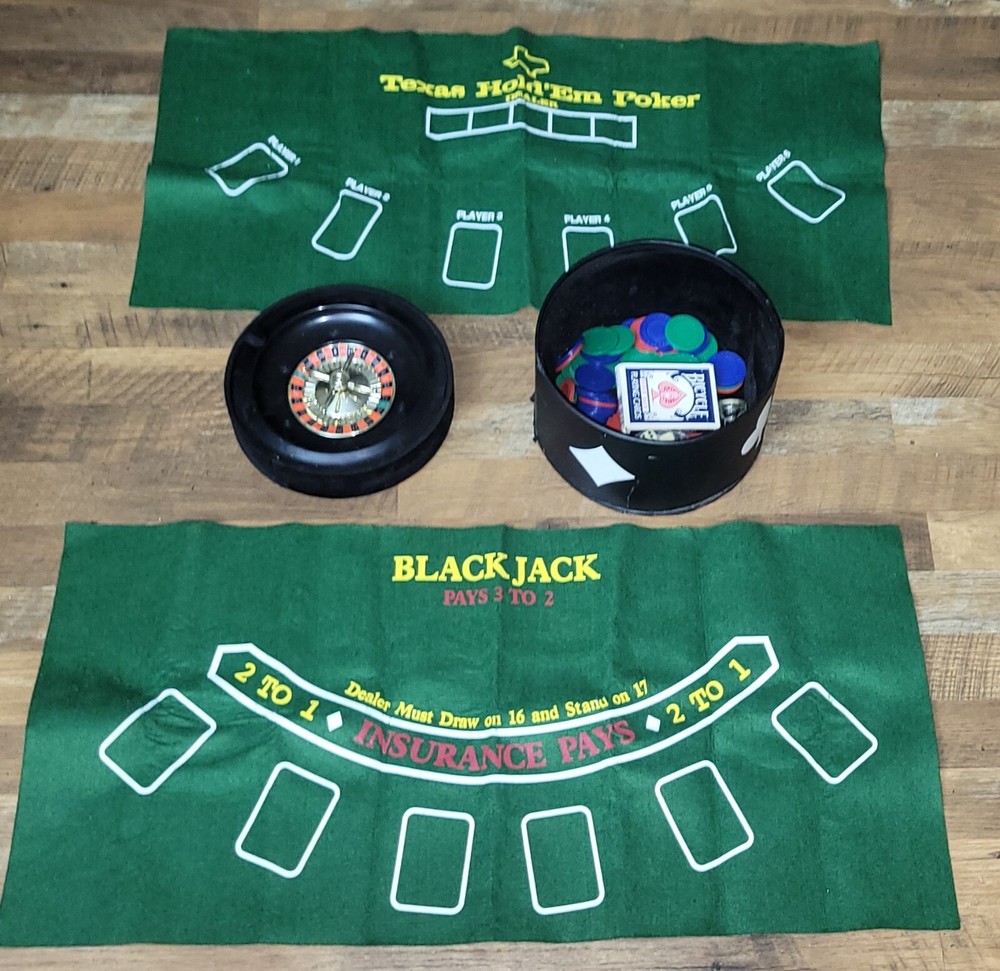 Poker Set Portable Includes;Rowlette Wheel,Storage Case,Black Jack Table Cover