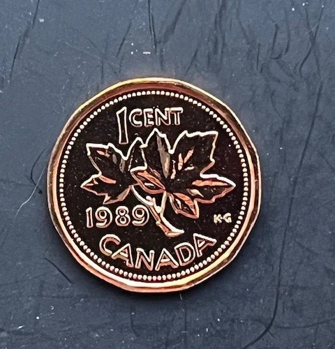 CANADA 1989 Uncirculated Maple Leaf 1 One Small Cent plucked from Mint Set