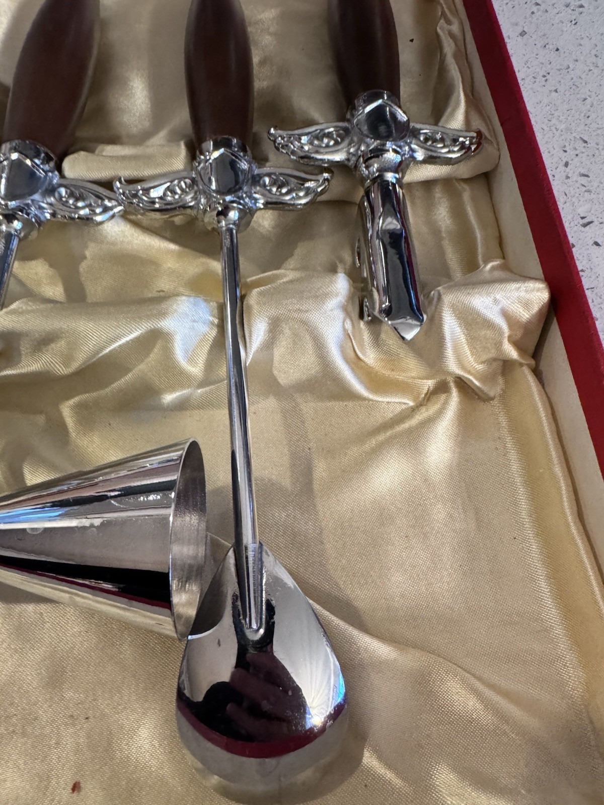 Vntg PAC Knight Bar Set – Sword Handle Bar Tools + Jigger – Original Box