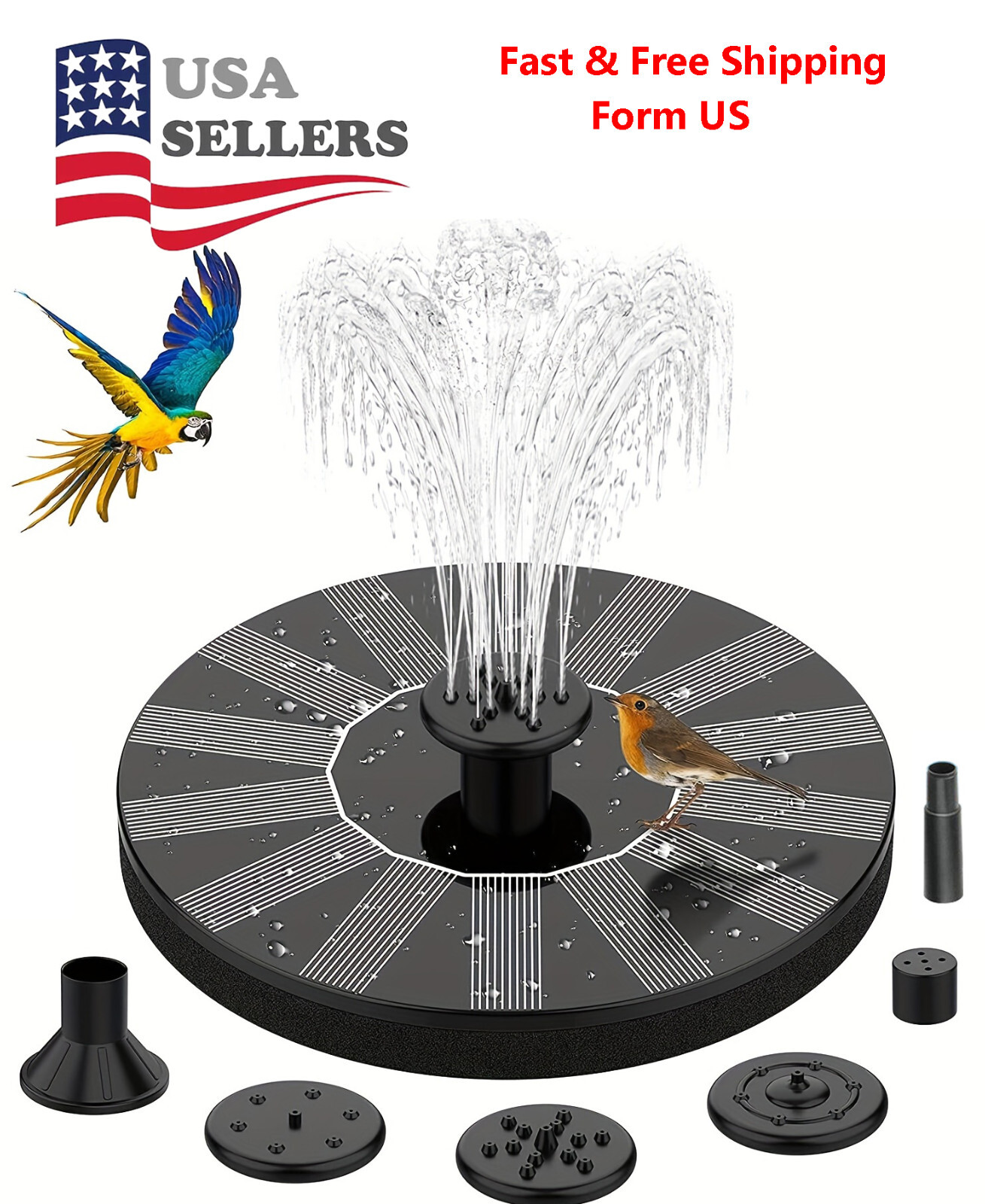 Solar Power Bird Bath Fountain Pump Upgrade 1.4W Solar Fountain with 4 Nozzle