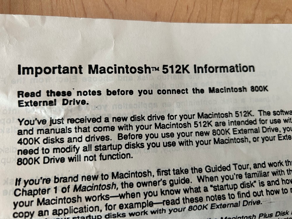 Apple Macintosh System Update Disk for Mac 512k with original instructions.
