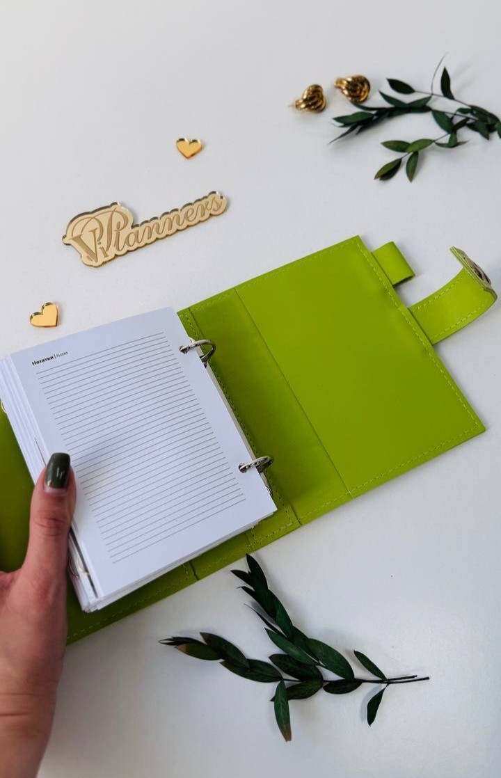 Light green Leather notebook cover A7 big binder mini wallet handmade gift