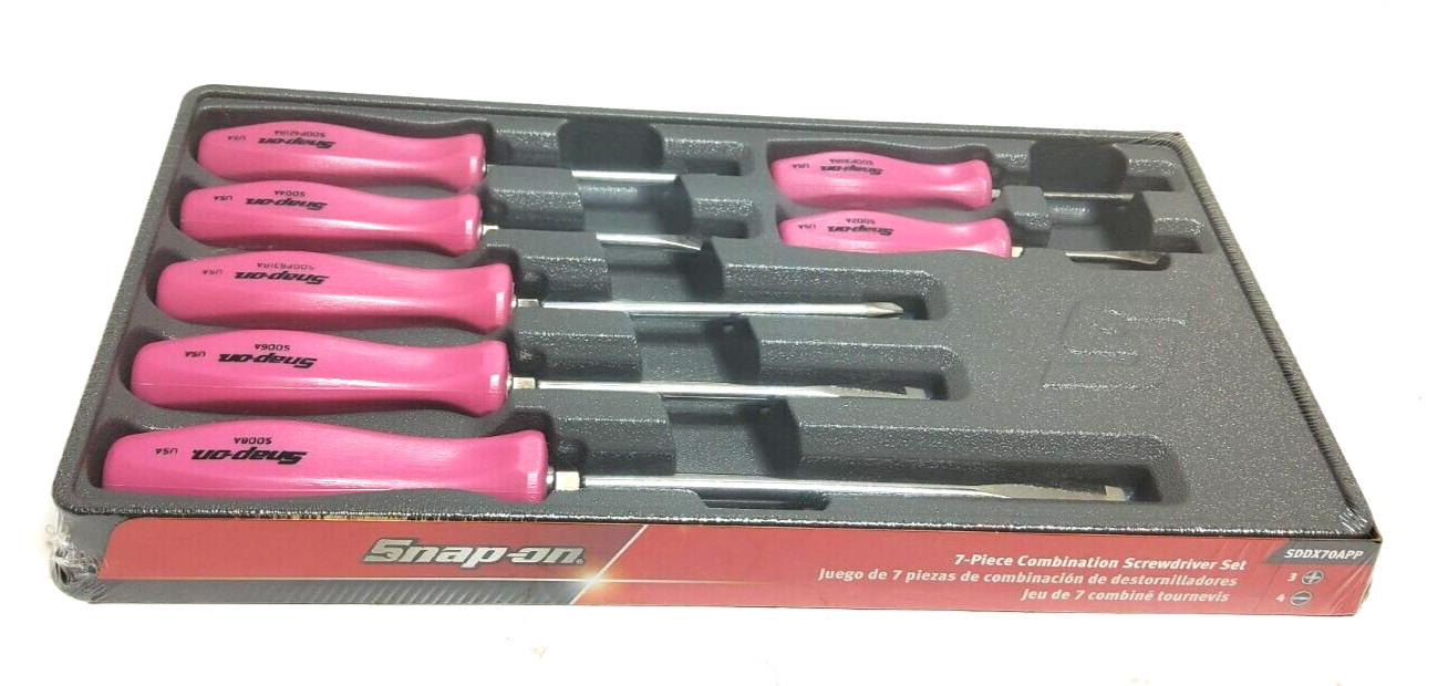 New Snap-on™ Pearl Pink Hard Handled 7-piece Screwdriver Set SDDX70APP