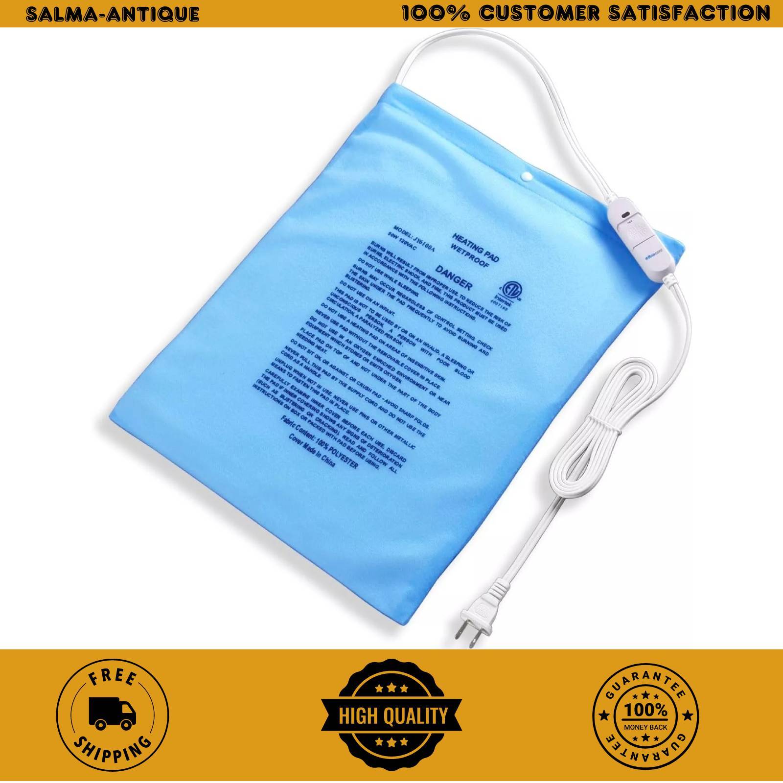 Electric Heating Pad For Back Cramps & Back Pain Relief No Auto Shut Off 12"X15"