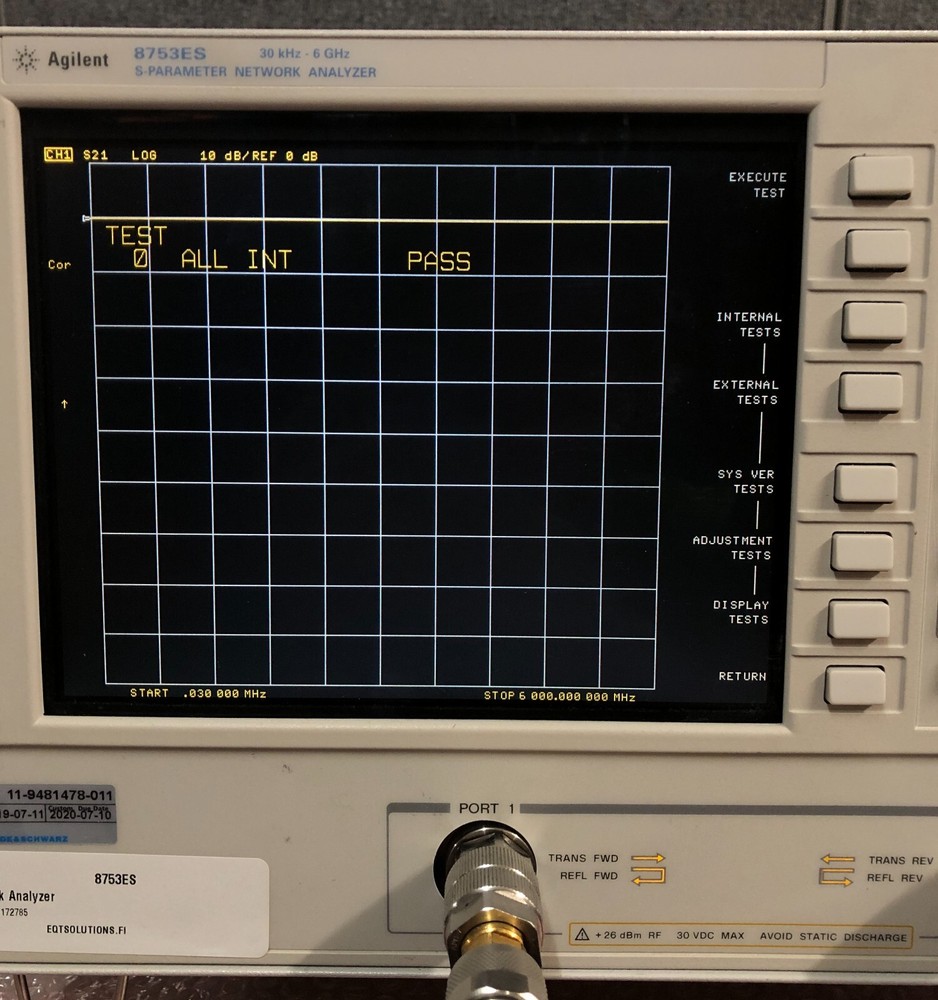 Agilent 8753ES, S-Parameter Network Analyzer, 30kHz-6GHz, OPT: 006 & 010 #