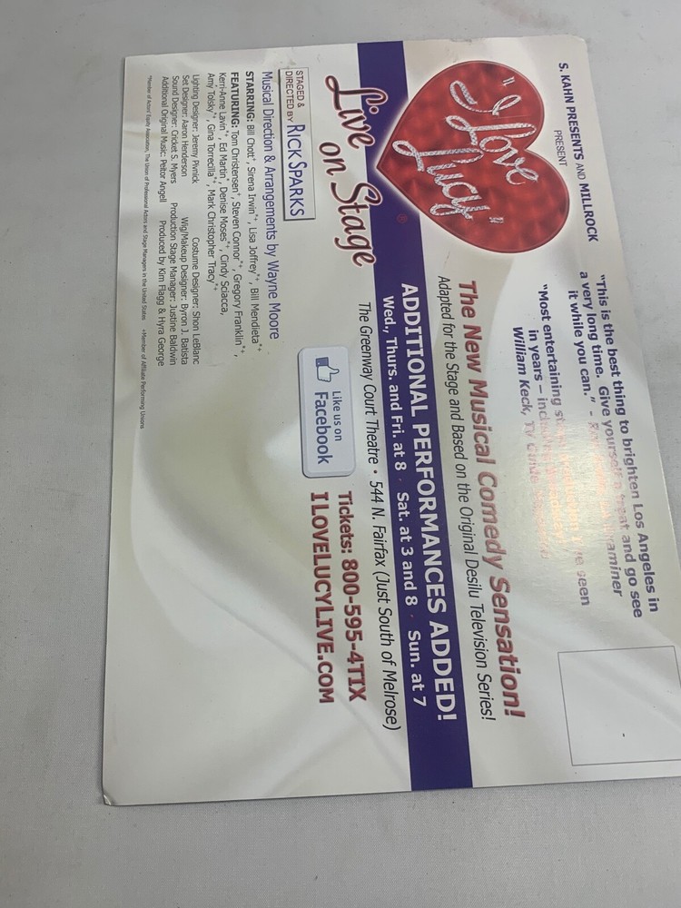 I LOVE LUCY LIVE ON STAGE RICK SPARKS PROGRAM & POSTCARD