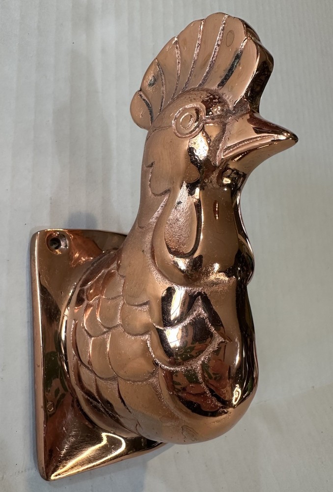 Solid Copper Rooster Head Hook  Wall Mount Towel Apron Holder 6" Farmhouse Decor