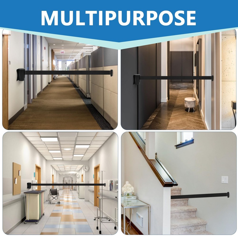 Wall Mount Retractable Belt Barrier 2 Pack, TrreZon 16‘ - 2 Black