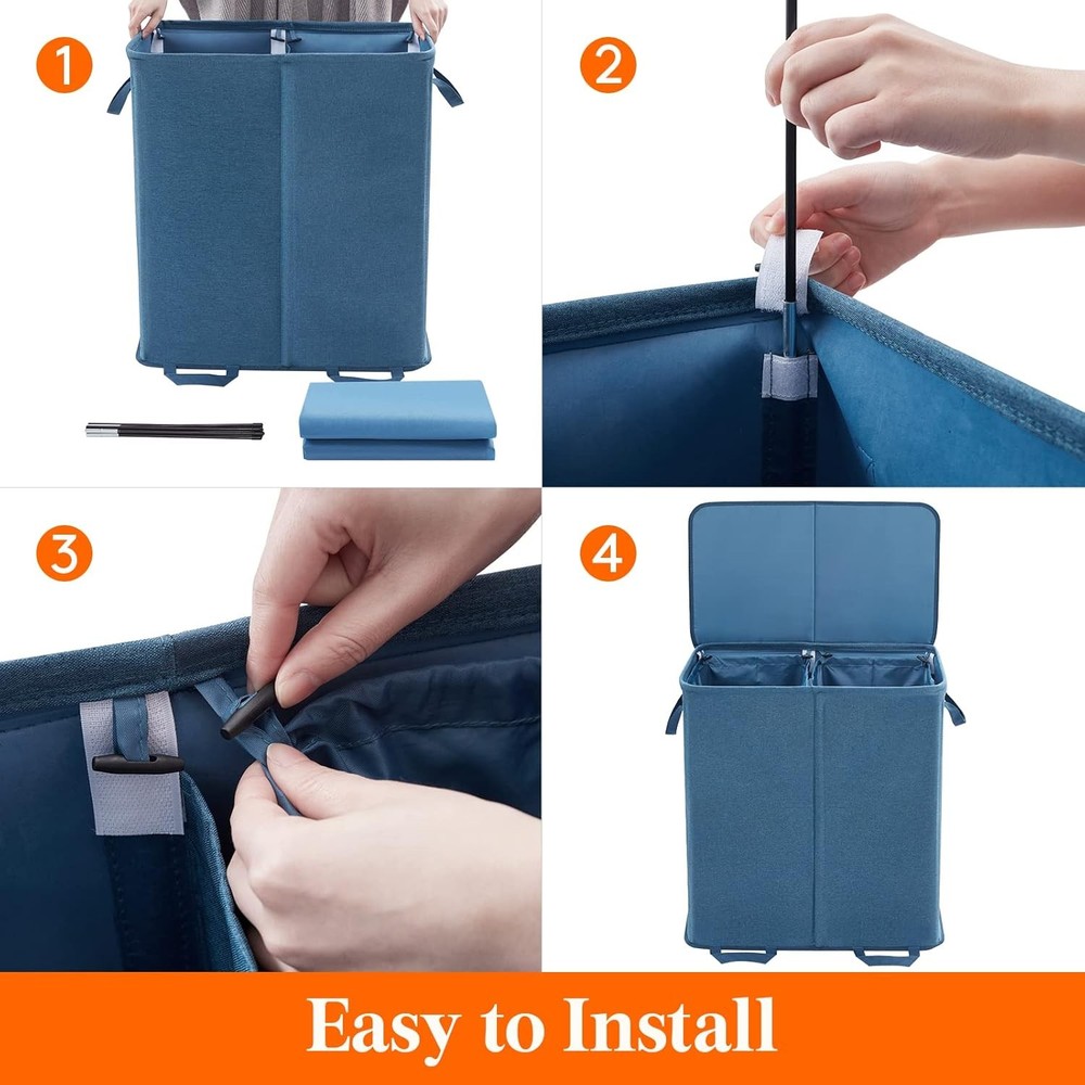 Double Laundry Hamper W/ Lid & Removable Laundry Bags Large Collapsible 2