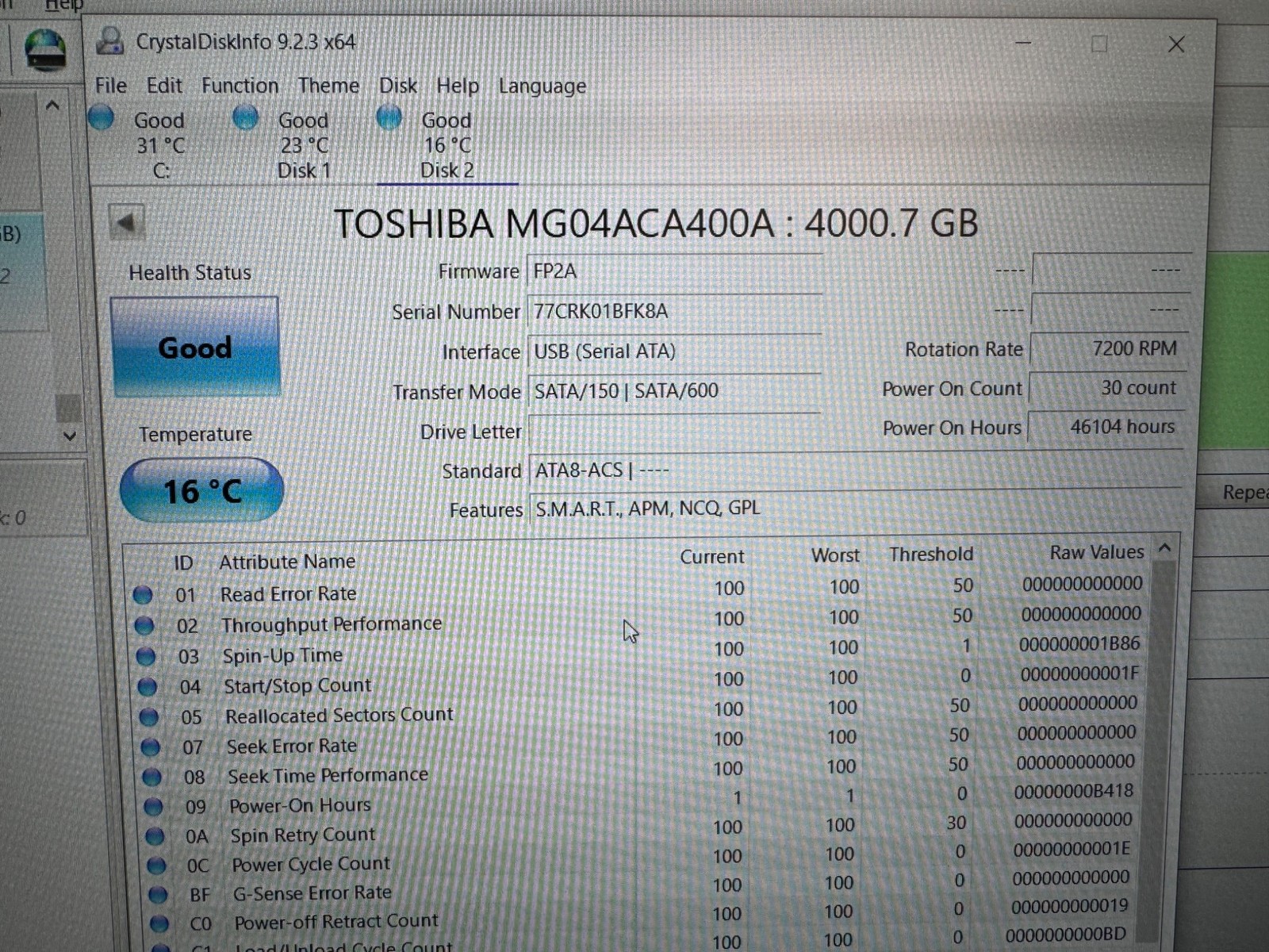 Toshiba MG04ACA400A HDEPR21GEA51 FP2A REV. A1 4TB 4000gb 3.5" SATA Hard Drive HD