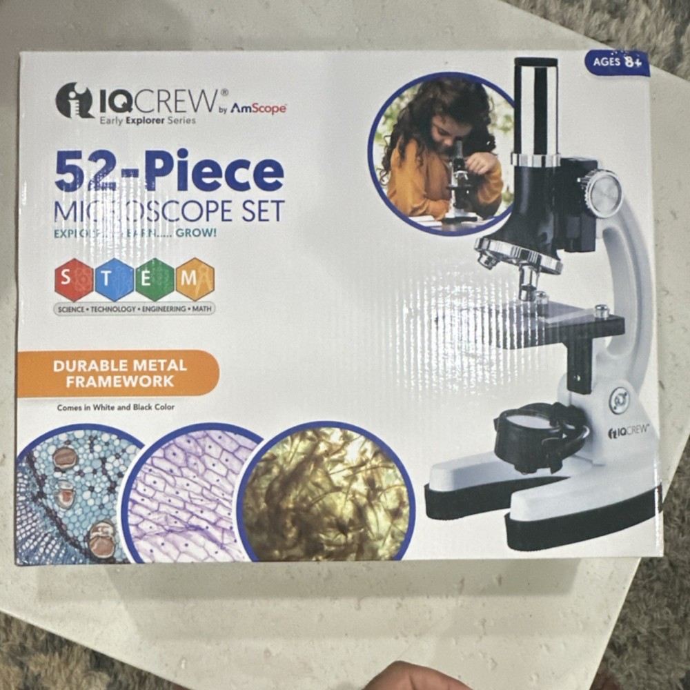 AmScope 52-Piece Microscope Set STEM Educational Toy Ages 8 & Up