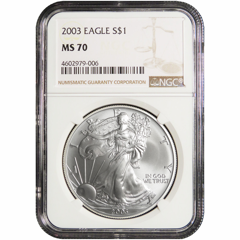 2003 $1 American Silver Eagle NGC MS70 Brown Label