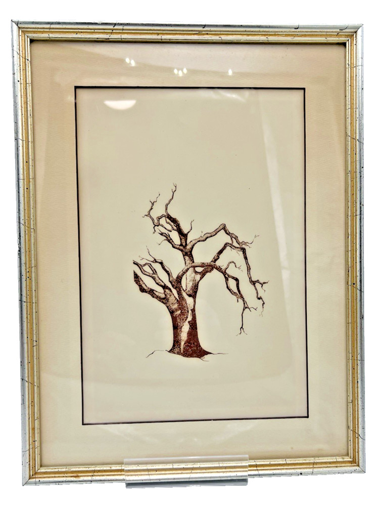 Mid-Century Modern Original Ink Tree Study – Signed “LC”