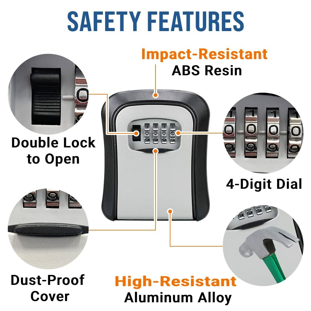 Lock Box for Keys with Code Resettable, Portable Lockbox Hide a Key Outside 4...