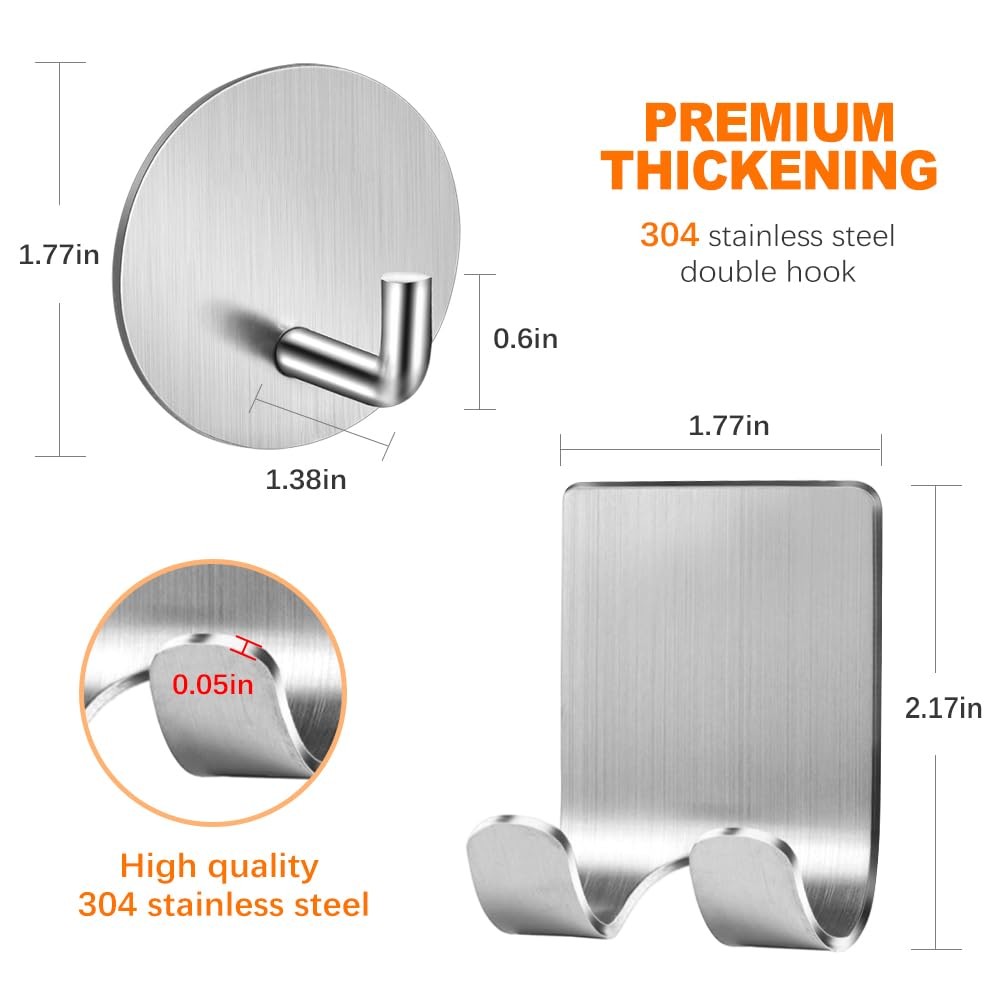 2-Pack Razor Holder For Shower + Adhesive Wall Hooks, 304 Silver