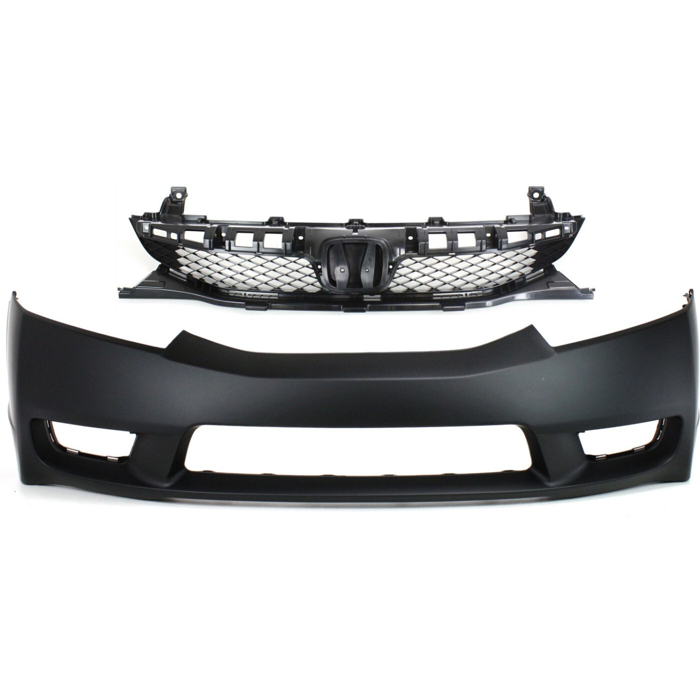 Front Bumper Cover and Grille Kit For 2009-2011 Honda Civic Sedan Primed