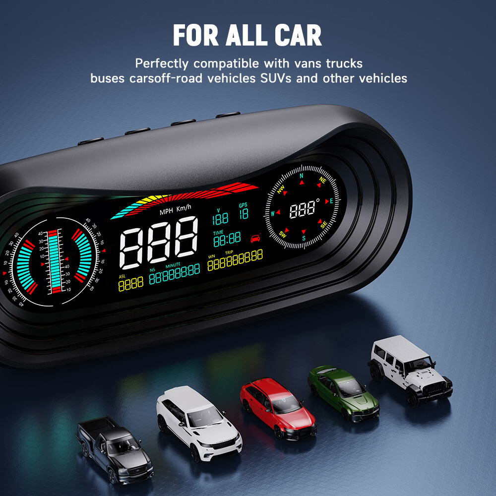 ANCEL P18 GPS Digital Speedometer Head Up Display Meter Compass High-precision