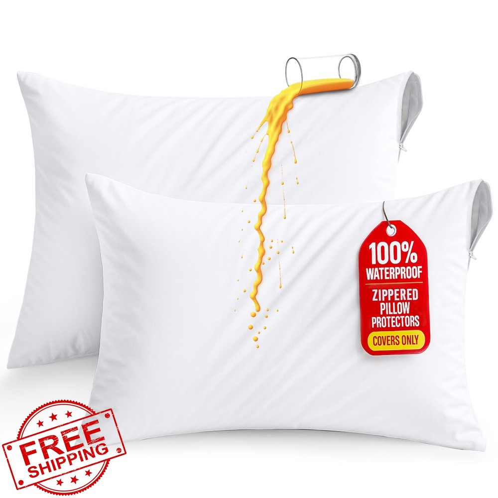 Utopia Waterproof Pillow Protector Standard Zipper 2 Pack White