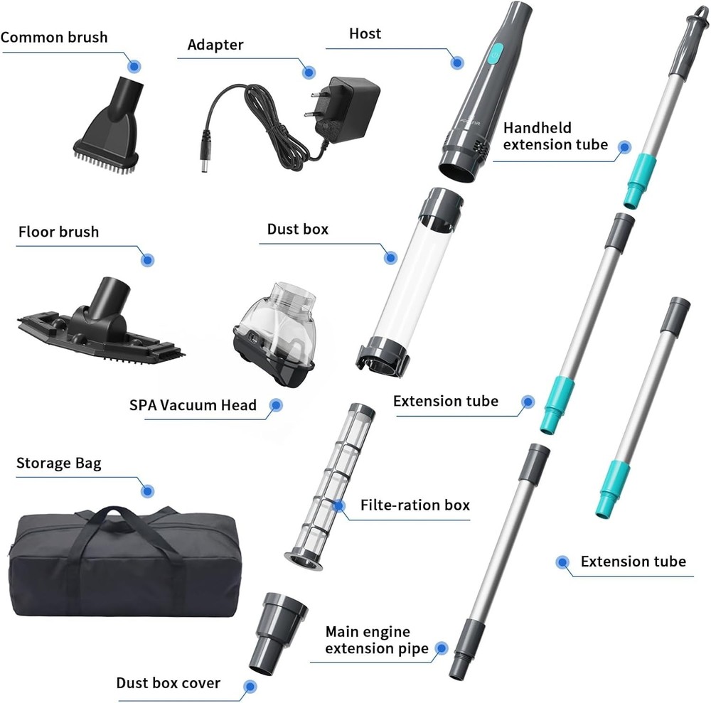 Cordless Pool Vacuum Spa Cleaner; 90 Min Runtime; Handheld