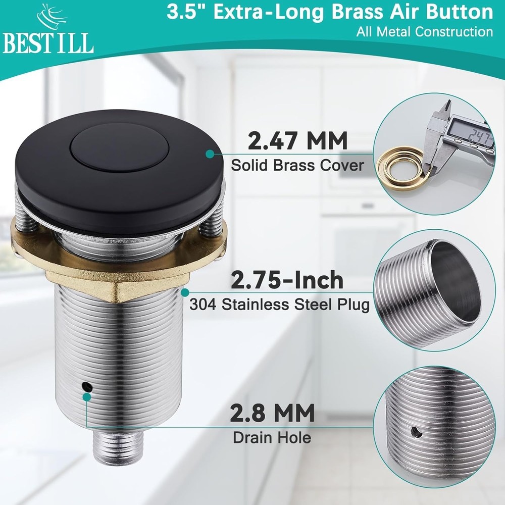 Elegant Garbage Disposal Air Switch Kit - Brass Push Button, Easy Installation