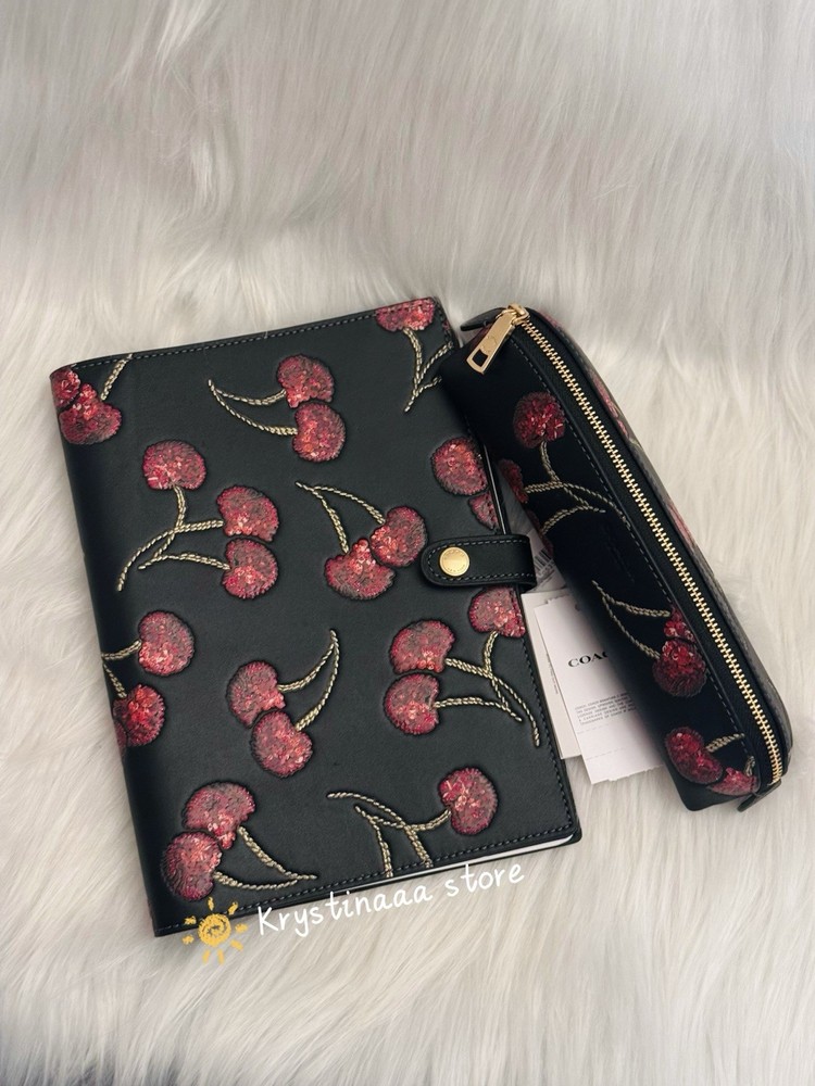 Bundle Set NWT Coach Cherry Print Notebook CDB79 &Coach Cherry Pencil Case CDC00