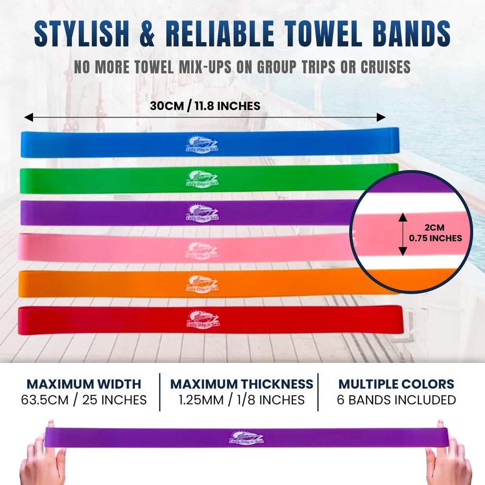 Towel Bands (6-Pack) for Beach & Pool Chairs – Extra Durable, No Multicolor