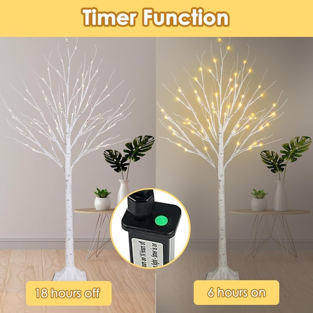 2-Pack 4FT Lighted Birch Trees Higher Size & Floor Standing, 96 LED Twinkling...
