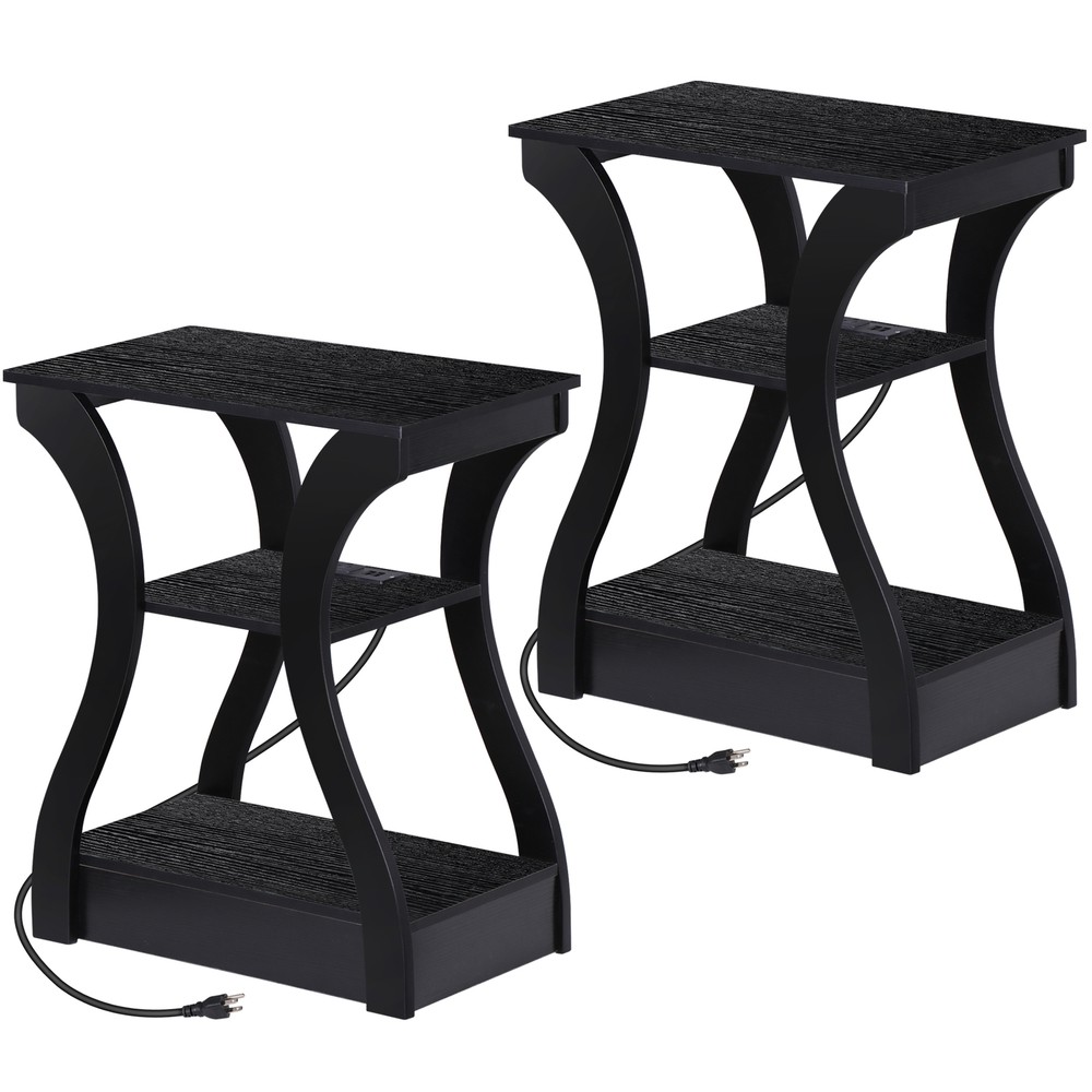2PCS Side End Table 3-Tier Storage Shelves Sofa Table for Small Space w/ Outlet