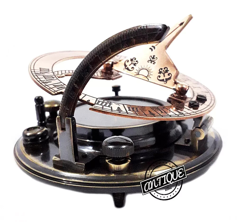 Solid Brass Antique Working Compass Nautical Astrolabe Sun Clock Vintage Decor