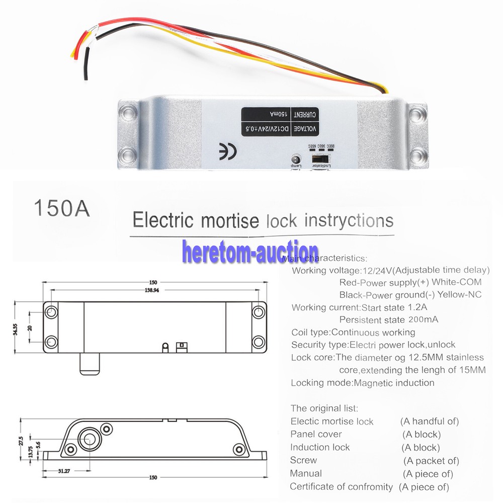 DC12V Electric Drop Bolt Lock for Door Access Control System NC Fail-Safe