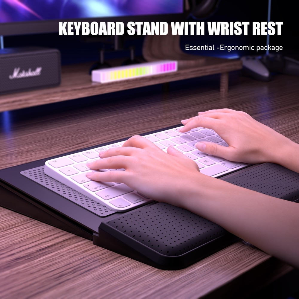 Computer Keyboard Stand with Wrist Rest & Storage Tray - Acrylic Keyboard Ris...