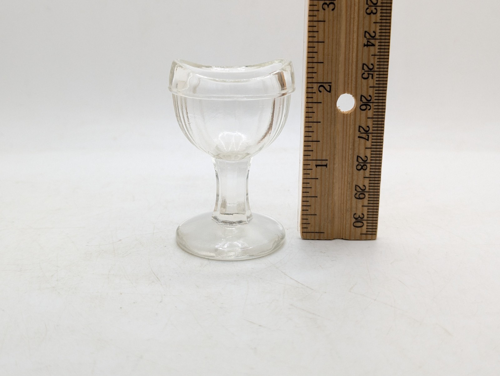 Vintage Glass Optical Eye Wash Cup Clear Glass 8 Panel Pedestal Marked G