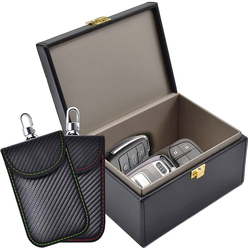 Faraday Box & 2 Pack Bag for Key Fob Protector, Medium, black
