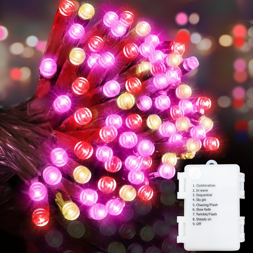 Battery Operated 100 LED Valentine's Day String Lights with Timer and 8 Modes
