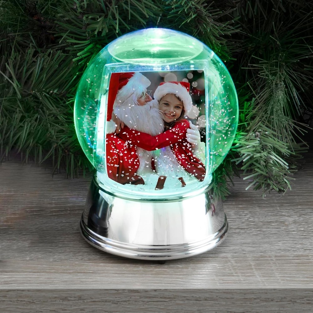 Large LED Light Up Photo Snow Globe w/Silver Base