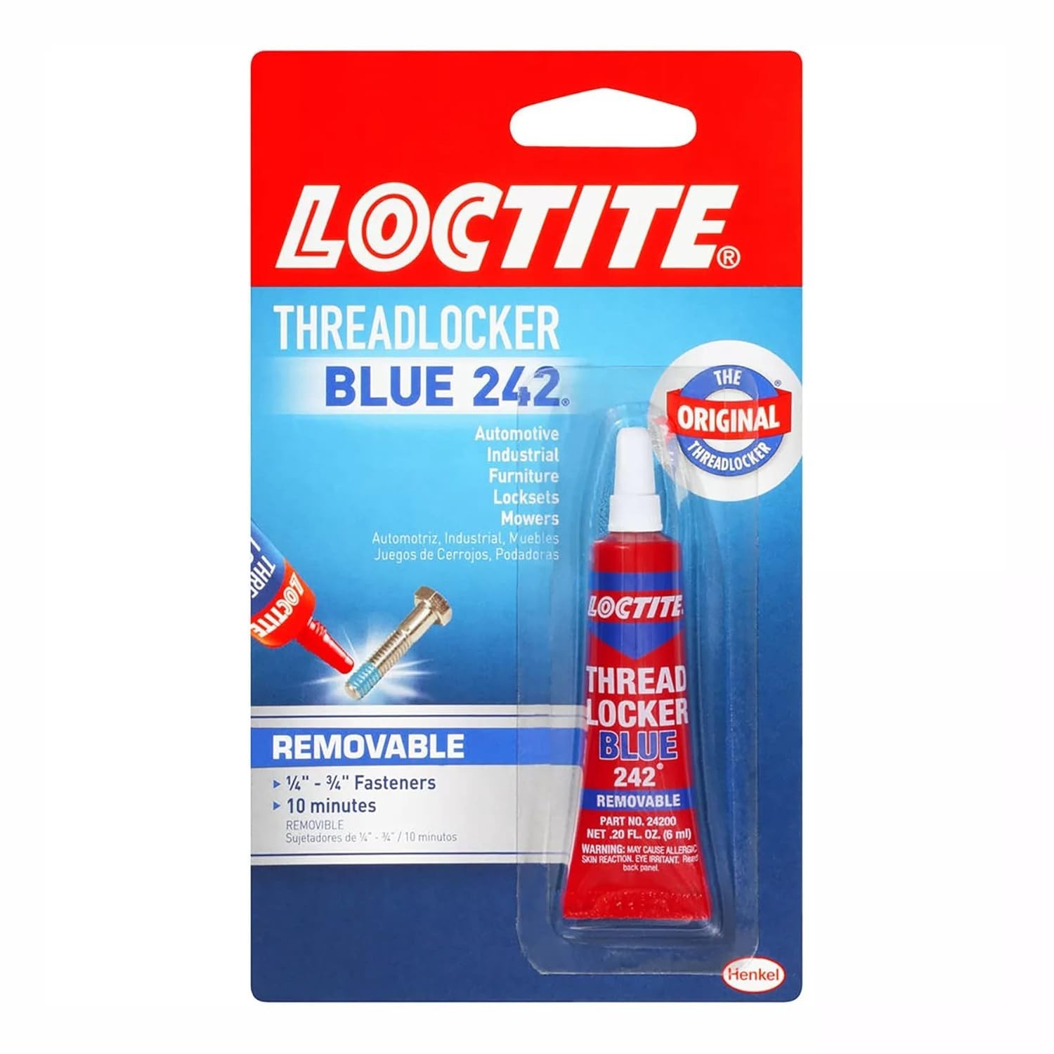 Loctite Threadlocker Blue 242 - Removable Thread Lock Glue for Nuts, 1 Pack