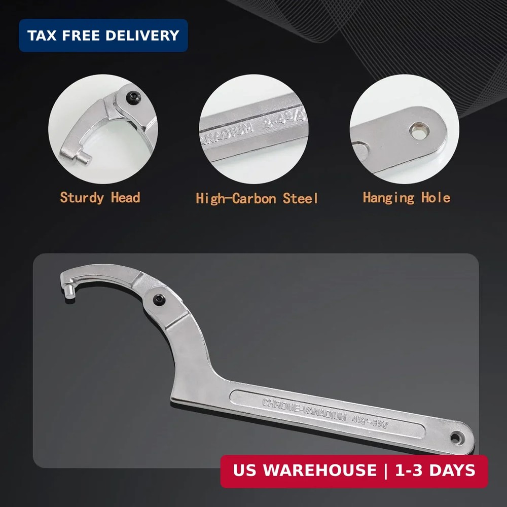 12pcs Adjustable Spanner Wrench Sets with Replaceable Head, C-Shape Pin Hook Wre