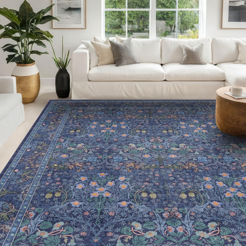 Protect Floors While Adding Style - 6x8 Dark Blue Washable Rug
