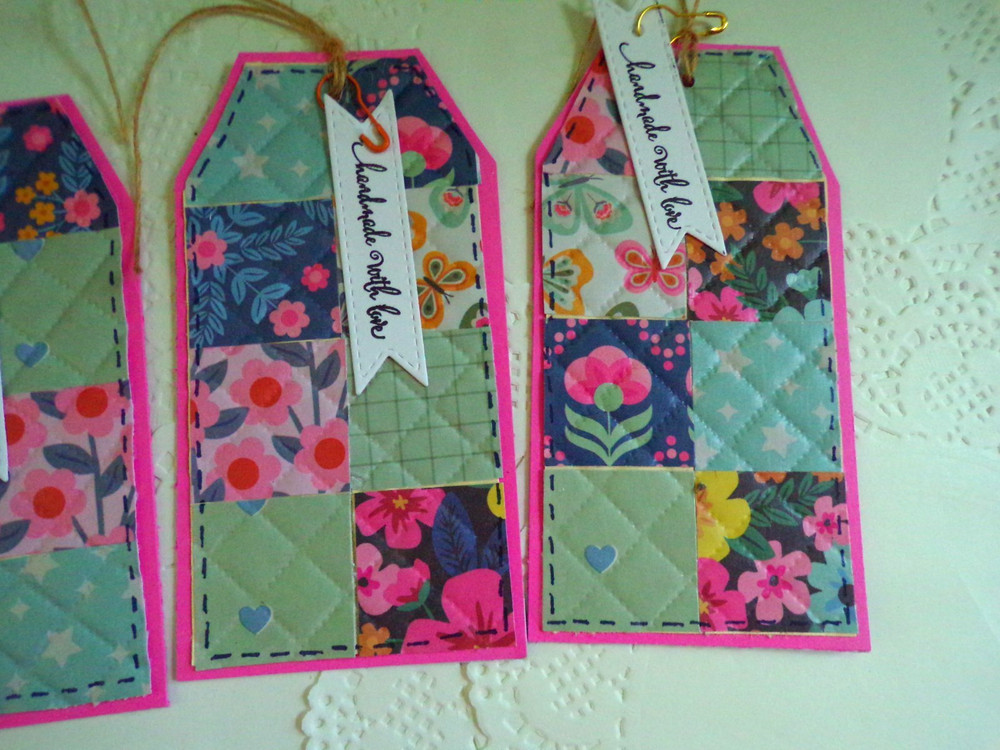 Handmade paper pieced quilt tags