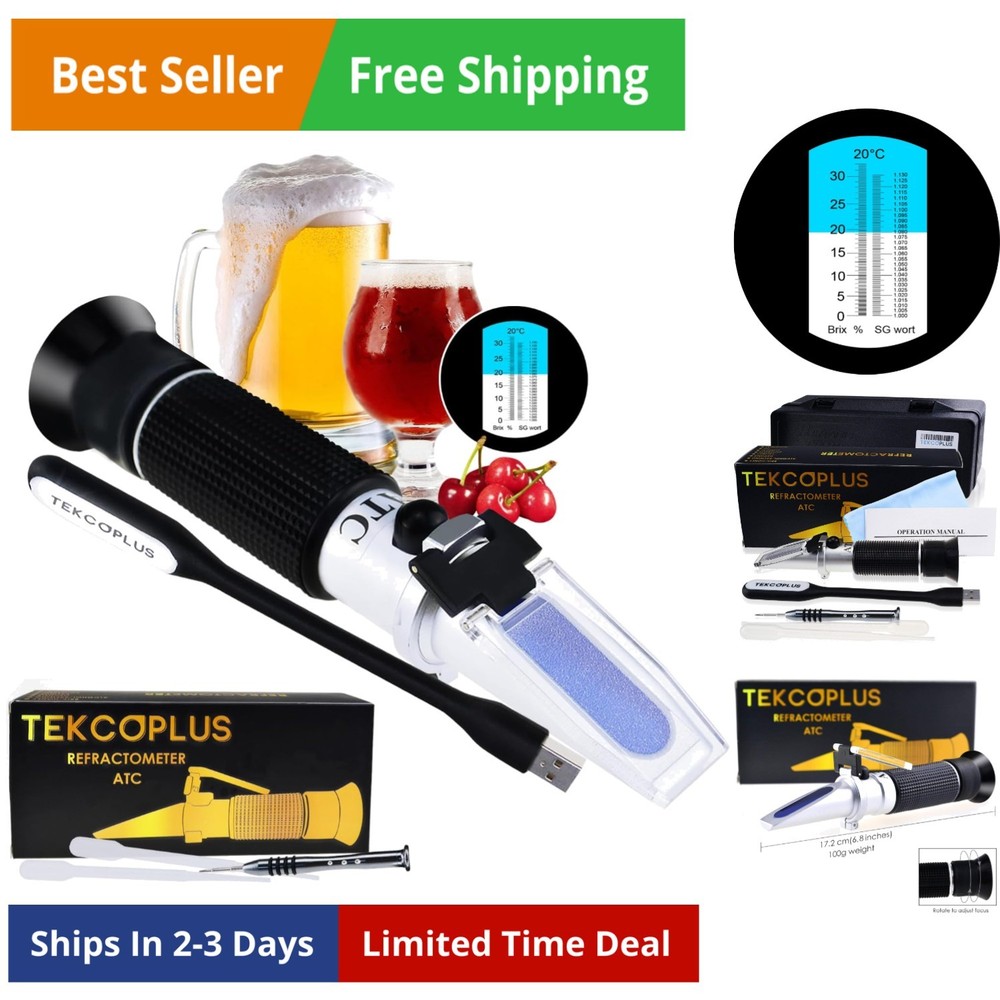 Brix Refractometer with ATC, Range 0-32% Brix with 0.2% Division, for Brandy,...