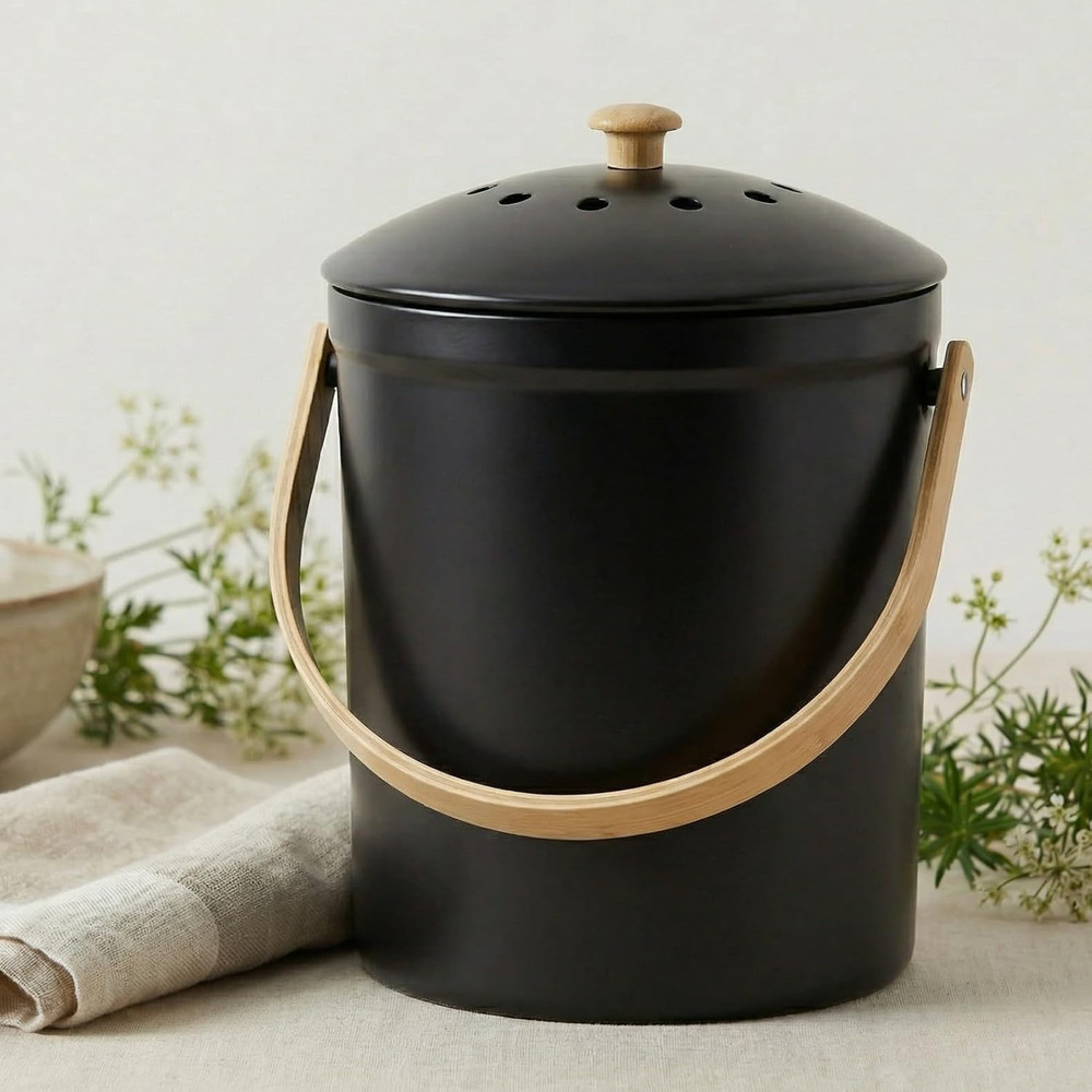 Beautiful Kitchen Compost Bin with Smell Proof Lid - Rust Proof and Odorless Com