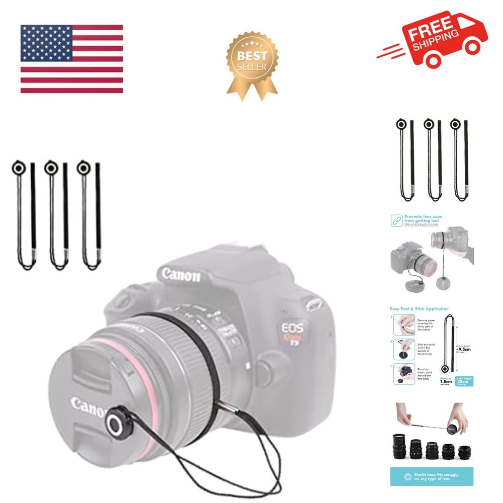 Camera Lens Cap Leash with Elastic String, Compatible with Universal DSLR SLR...